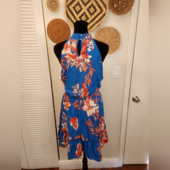 Blue Floral Sleeveless Mini Dress - Picture 12 of 12